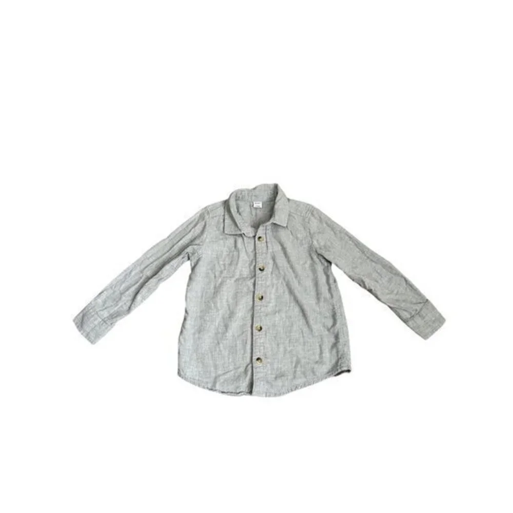 Old Navy Boys Long Sleeve Button-Up Shirt 5T Gray Lightweight Casual Cotton Blen